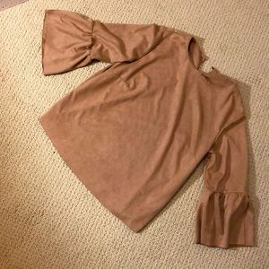 Faux suede shirt with bell sleeves.